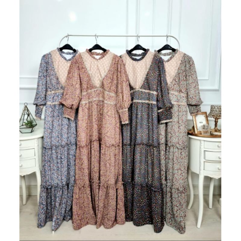 Gamis Lesti Ceruty Mix Brukat Busui Lengan Balon by Meijiwang