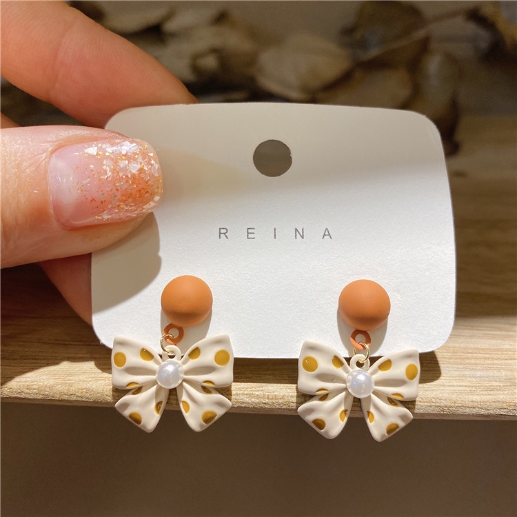 Anting Tusuk Bentuk Polkadot Orange Untuk Wanita Korea Aksesoris Telinga Lucu