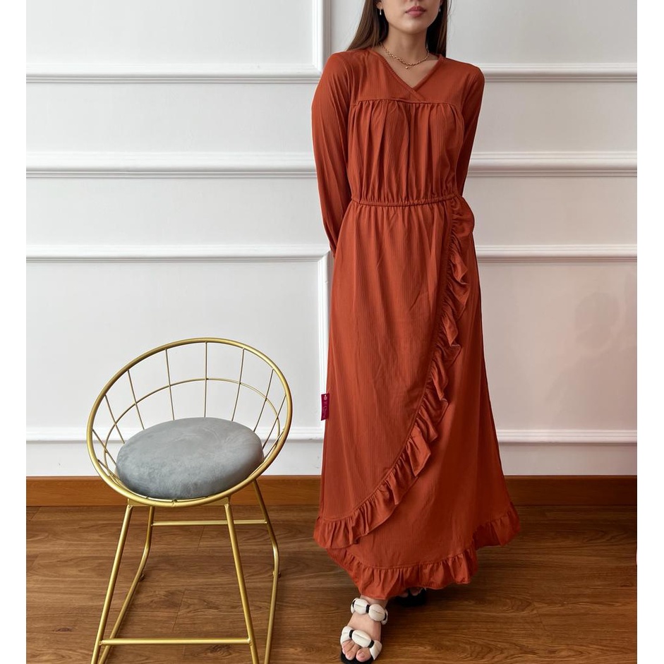 Avery Maxi Dress - Gamis Panjang Dropknit Ruffle Rempel