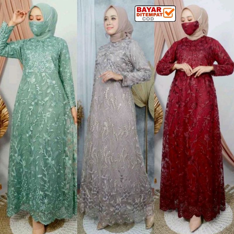 Gamis Pesta / Gamis Maxi Brokat / Gamis Tile / Gamis Jumbo / Maxi Dress / Baju Muslim Arimbi Seragam