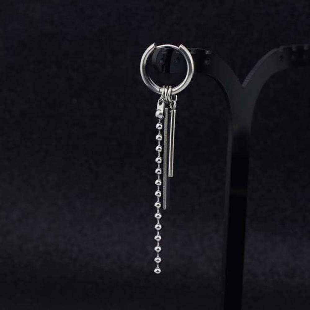 Anting Stud Rantai Panjang Bahan Stainless Steel Bentuk Bulan Untuk Pria Dan Wanita