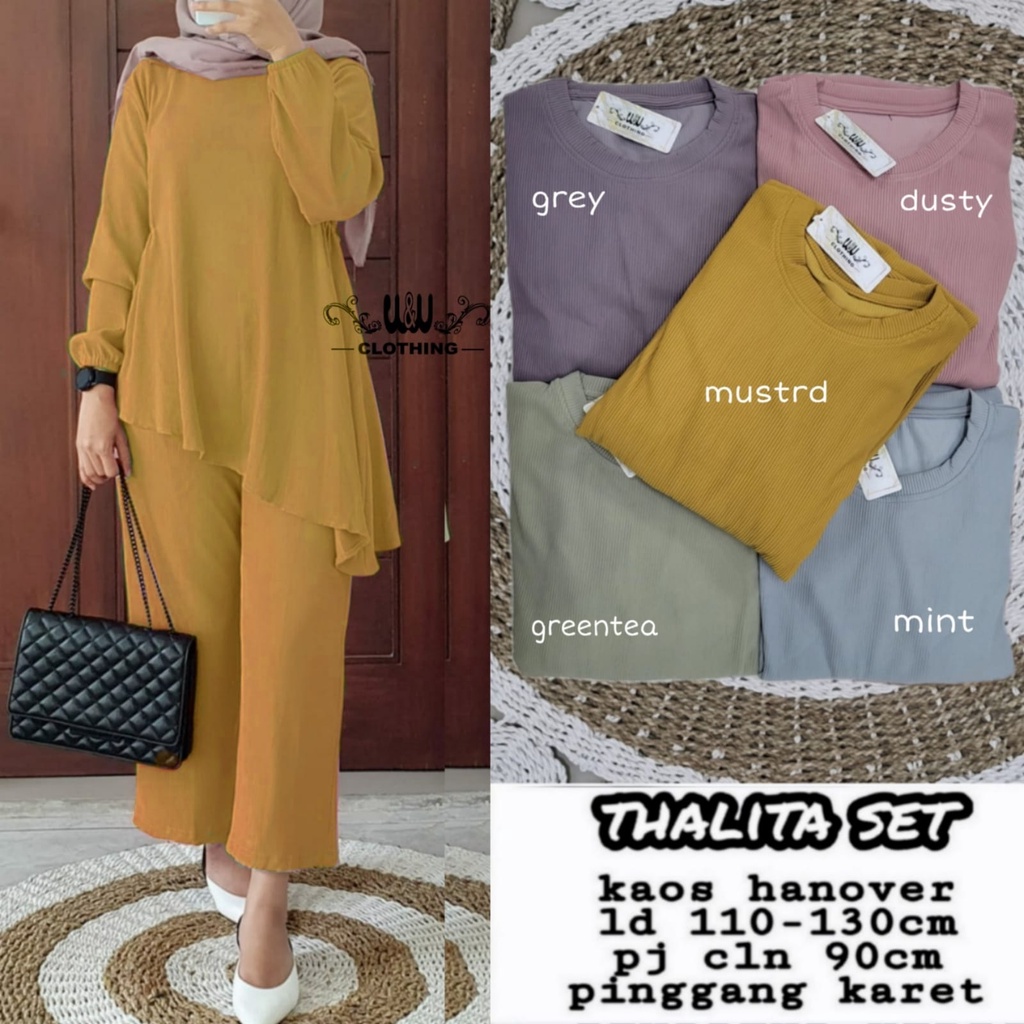 [COD] [Murcee] Thalita Set Baju Wanita Setelan Jumbo Set Blouse dan Celana Bahan Kaos Hanover Nyaman