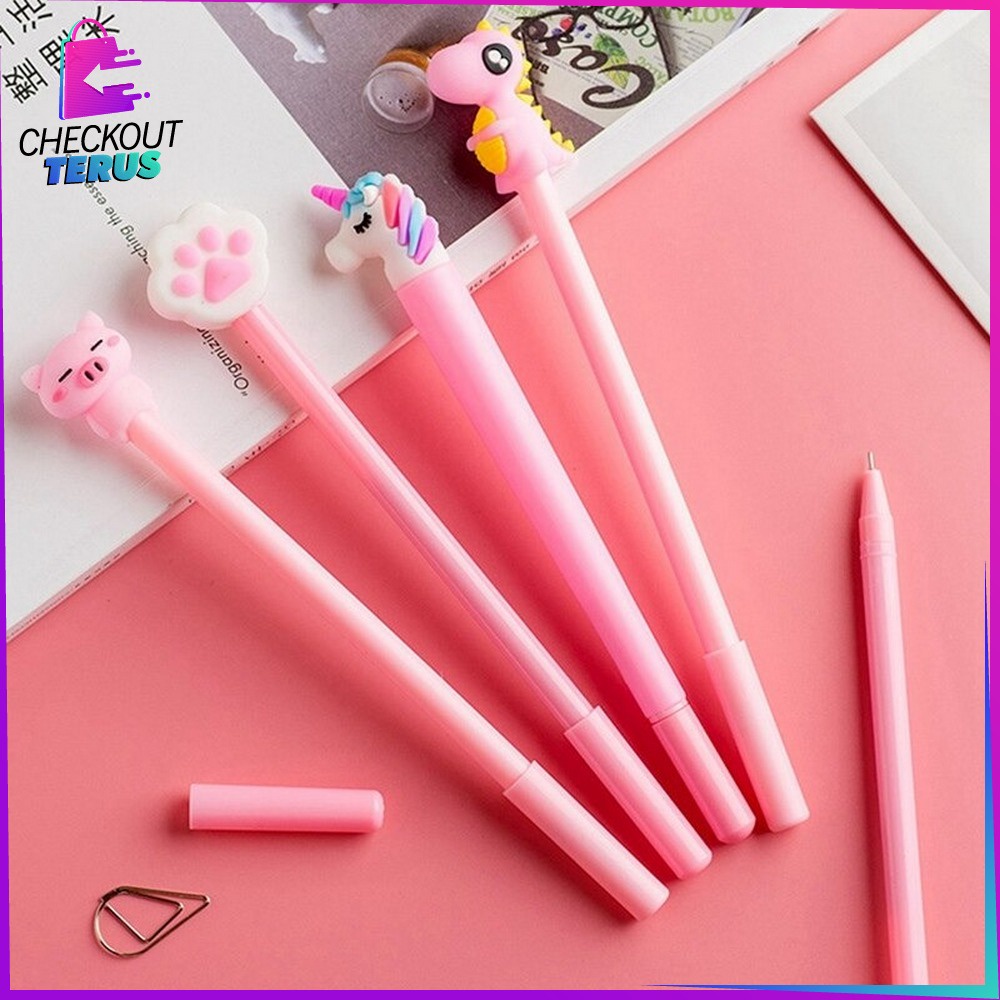 CT A15 Pulpen Gel Karakter Lucu Set Isi 20PCS Pulpen dengan Tempat Pensil Transparan Alat Tulis Stastionary Pena FREE Zipper Pouch