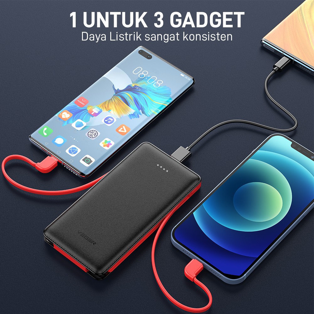 VEGER Powerbank VP-1081 10000mAh Built-In Cable Lightning & Type C | Shopee  Indonesia