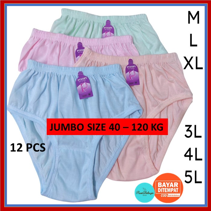 Celana Dalam Wanita Katun JUMBO (12 PCS) CD Wanita Ibu Hamil 5L 4L XXL XL  CD Wanita Polos