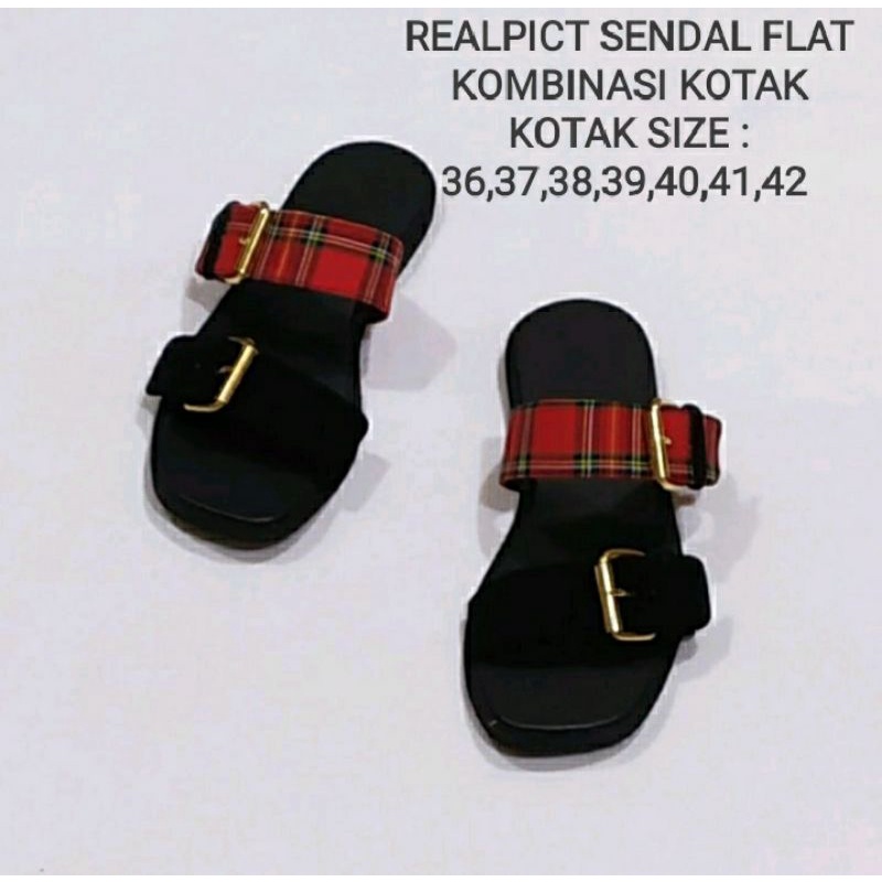 Sendal FLAT 2 GESFER  kotak kotak terlaris