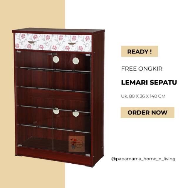Lemari Sepatu Kaca - Rak Sepatu 2 Pintu Kaca 80x140cm - Promo Medan Rak Sepatu