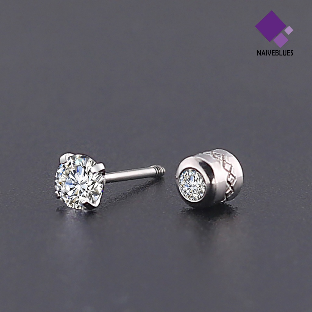 Anting Stud Berlian Imitasi Bentuk Bulat Bahan Titanium Steel Untuk Unisex