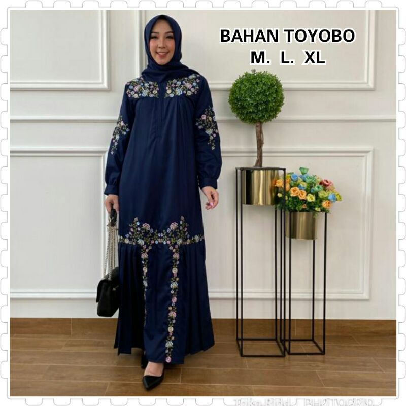 gamis brodir katun toyobo motif bunga halus nyaman dipakai fashion wanita muslim