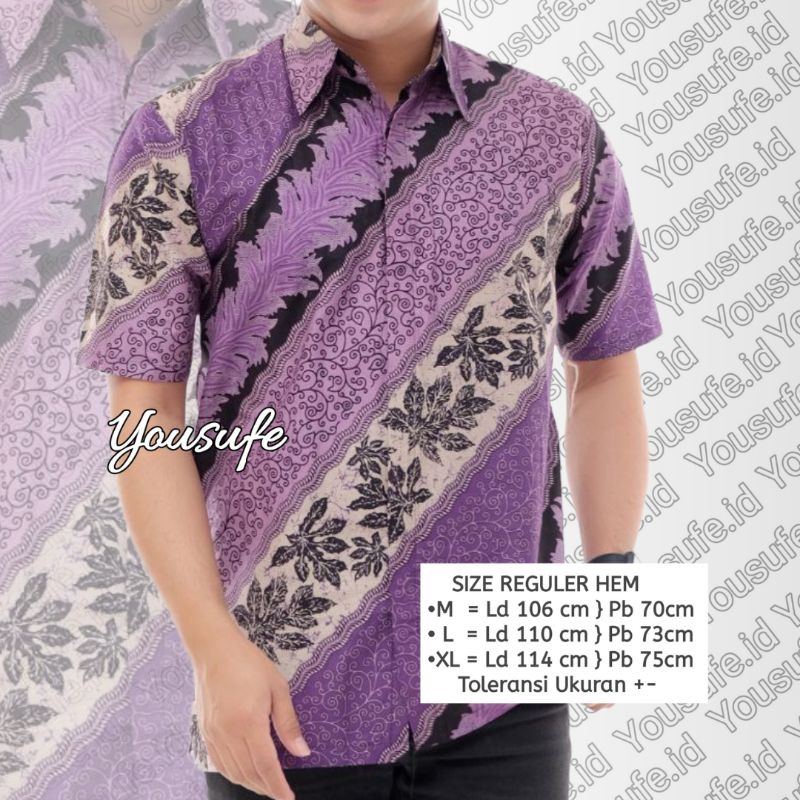 Batik pria Lengan Pendek Motif Lavender Ungu halus Katun Tidak Luntur Nyaman Seragam Shopee Cod