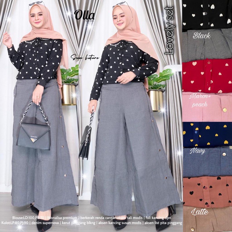 LOVELY SET >> BAJU SETELAN HIJAB KEKINIAN >> SETELAN BLOUSE KULOT