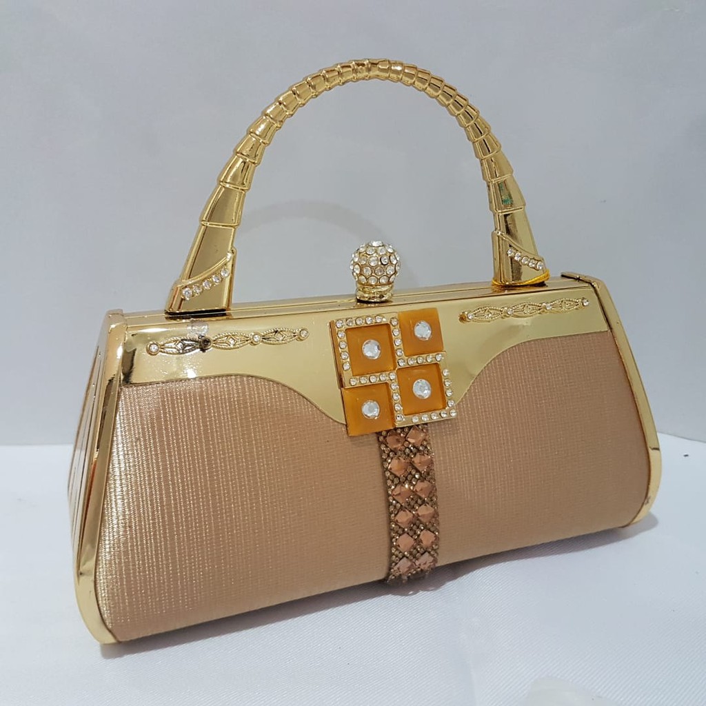 Tas Pesta Farnell 2284 / 2283 Clutch Kondangan Cantik Impor Satin Batu Permata