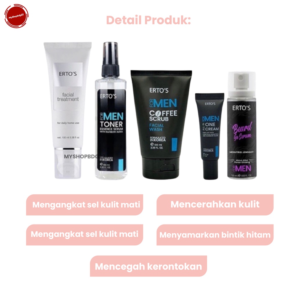 Ertos Men Series Paket Combo Ganteng 5 Pcs Skincare Perawatan Kulit Wajah Pria By Myshopbdg22