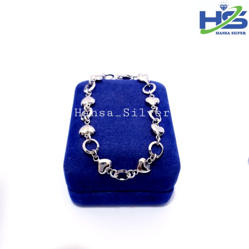 Gelang Perak Asli Silver 925 Lapis Emas Putih Model Rantai Fancy Love - Gelang Perak Wanita Anti Karat