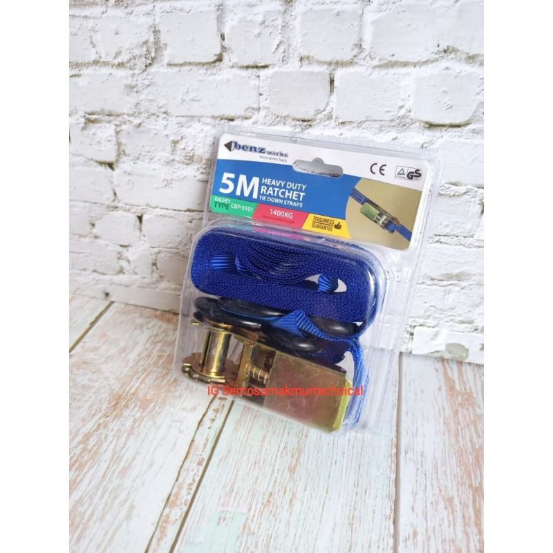 BENZ 1&quot; X 5 M Rachet Ratchet Tie Down Cargo Lasing Tali Pengikat Ikat Barang Motor 5m