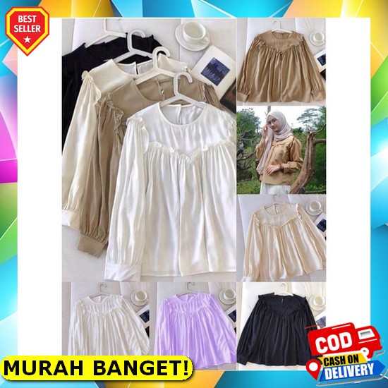 Blouse Wanita Korean Style Korea Import - Baju Wanita Kekinian 2021 Blouse Wanita Korea Lengan Panja