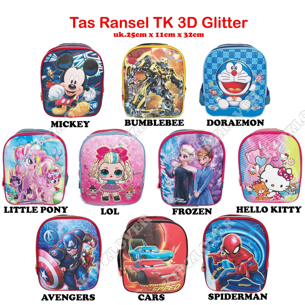 Tas Ransel Anak TK Paud 3D Timbul Glitter