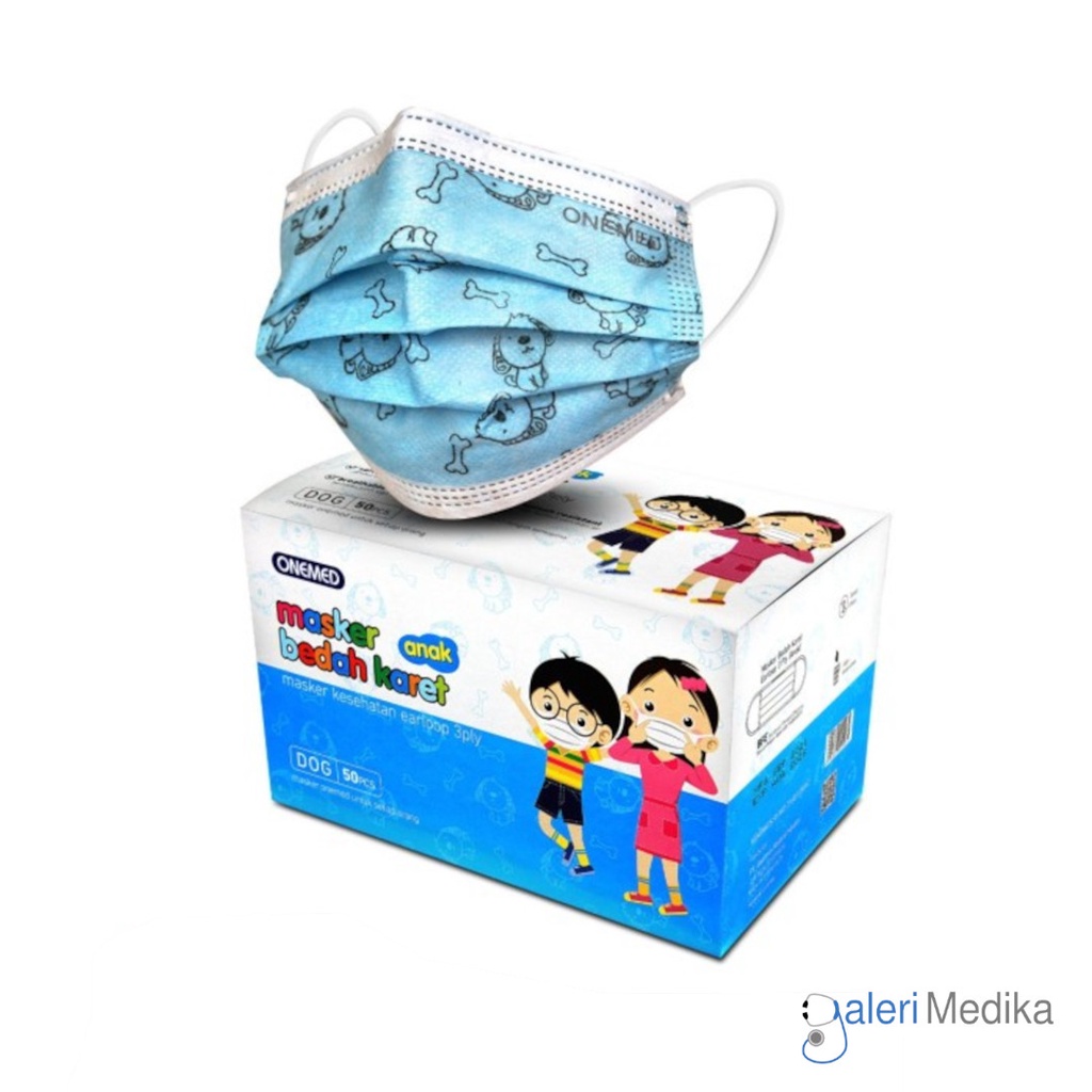 OneMed Masker Anak Earloop 3Ply Motif Kartun - Masker Bedah Karet / Surgical Mask Box Isi 50 Pcs