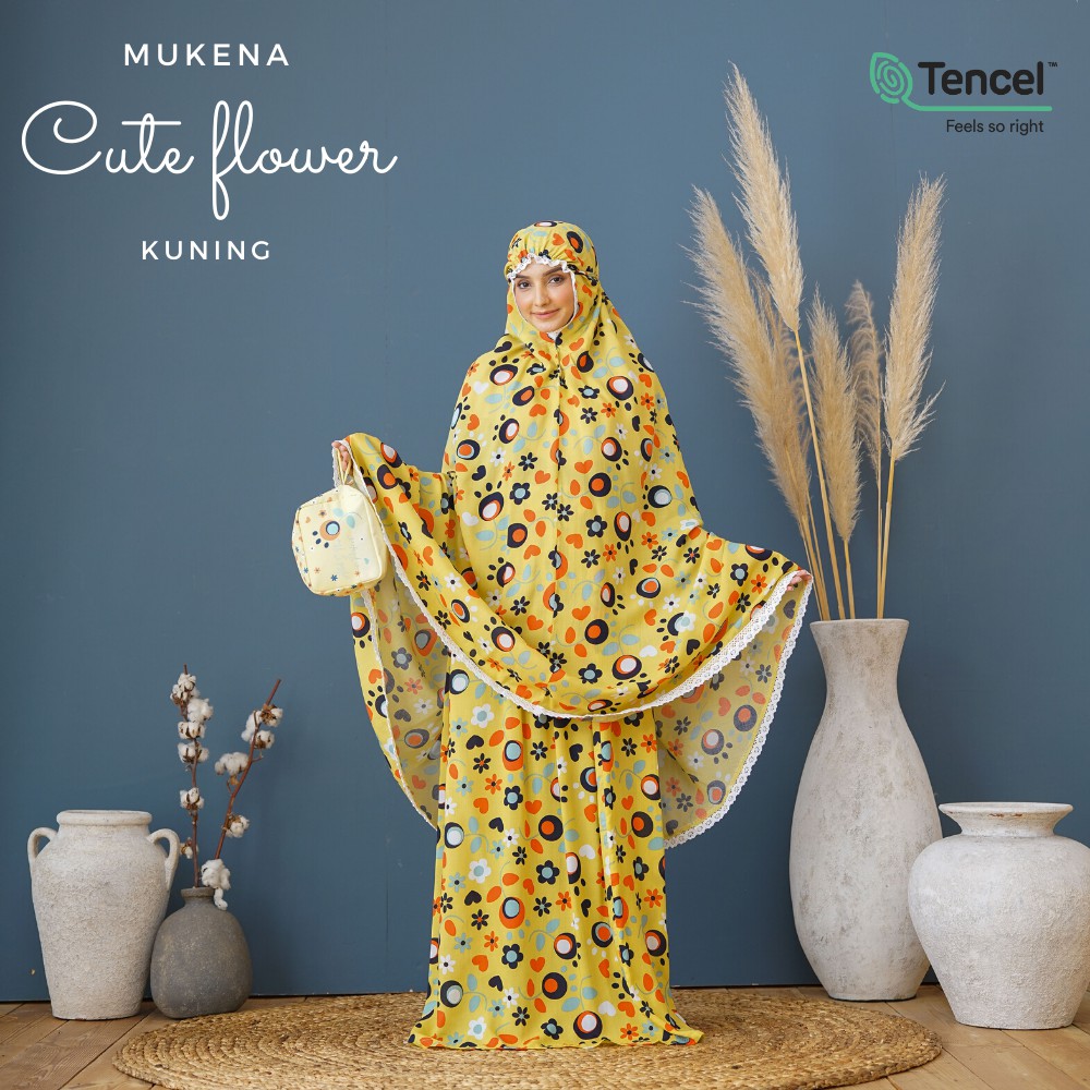 Mukena Cute Flower Kuning (Free Tas Pouch &amp; Box)