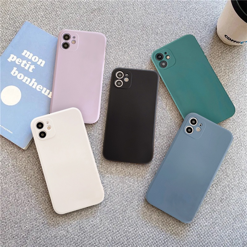 Soft TPU Case for iPhone 11 12 pro Max iPhone 6 6s 7 8 plus X XS XR SE 2020 Straight Edge Solid Color Camera Lens Protector and Phone Case