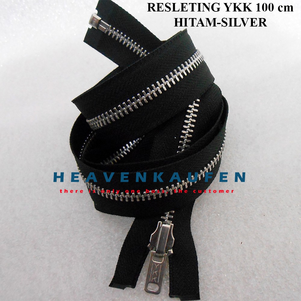 Resleting YKK 100 cm/1 meter Hitam Silver Bolak-Balik