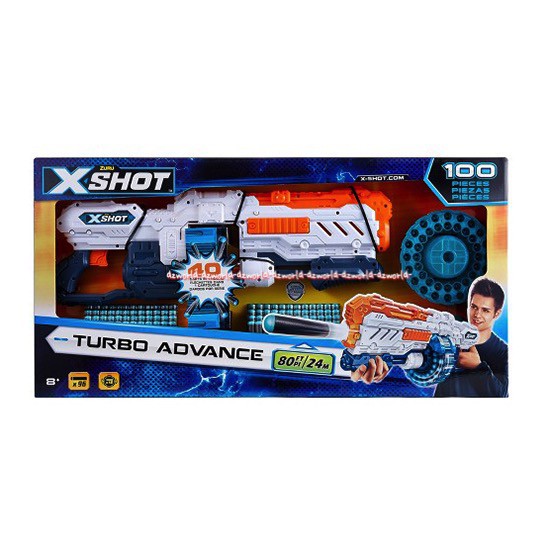 Zuru Xshot Turbo Advance Pistol Mainan X shot Zurru Model Peluru Putar Putih Orange