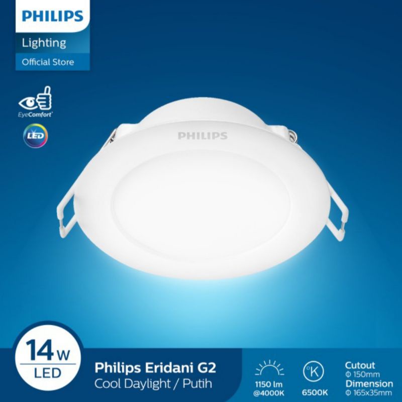 LAMPU DOWNLIGHT PHILIPS LED ERIDANI 14W DL190B 14 WATT G2 GEN3 D150 6 INCH HIAS PLAFON SNI GARANSI RESMI 3000K 4000K 6500K PANEL LIGHT LED