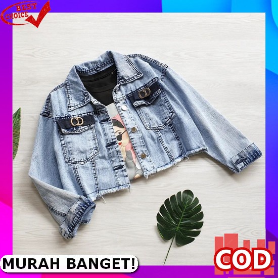 Jaket Crop Jeans Lengan Balon Mix Katun Flanel / Jaket Jeans Crop Top/ Jaket Crop Jeans / Jaket Rema