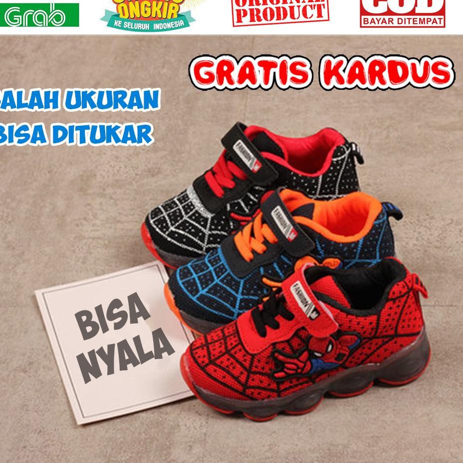 ☄ SEPATU LED SPIDERMAN / SEPATU ANAK MOTIF SPIDERMAN BISA NYALA / SEPATU ANAK LED SPIDERMAN - MKIMPO
