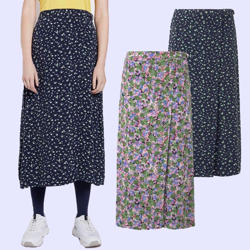 [2warna] TOM TAILOR 723 Wrap Look Skirt - Rok Midi Wanita Bunga Bunga Branded Original