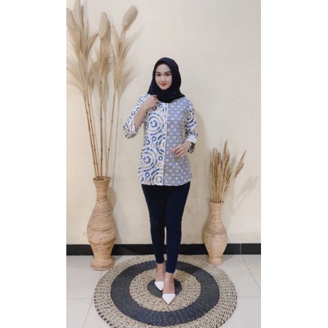 tey-17 Batik wanita ASJ SA HRB026 Kenongo Kemeja Tosca Pendek-Sibori hijau