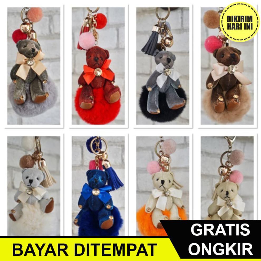 JB3358 GANTUNGAN TAS / GANTUNGAN KUNCI / GANTUNGAN BEAR GLITER BULU / GANTUNGAN KUNCI BONEKA