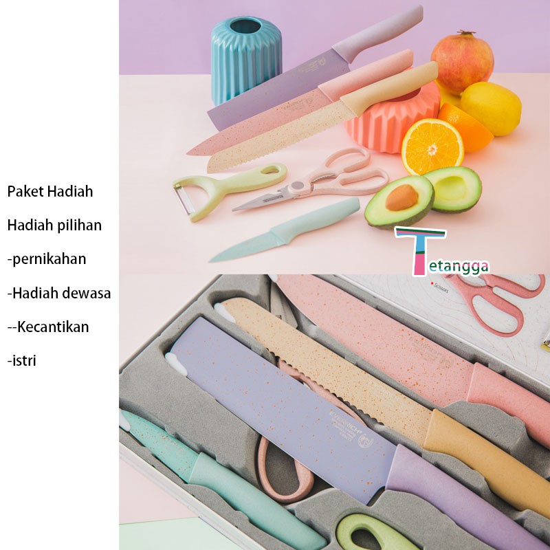 Pisau Pelangi 6 In 1 Fruit Bread Knife Stainless Dilapis Anti Lengket /Peralatan Masak Pisau /VS