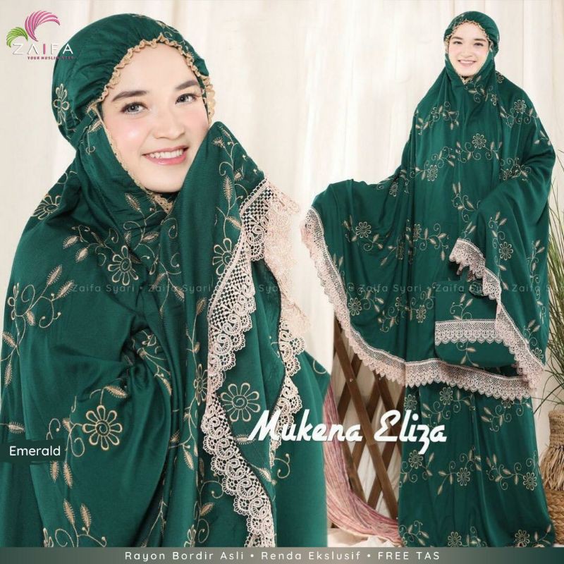 ELIZA MUKENA BY ZAIFA//MUKENA DEWASA BAHAN RAYON BORDIR APLIKASI RENDA//FREE TAS