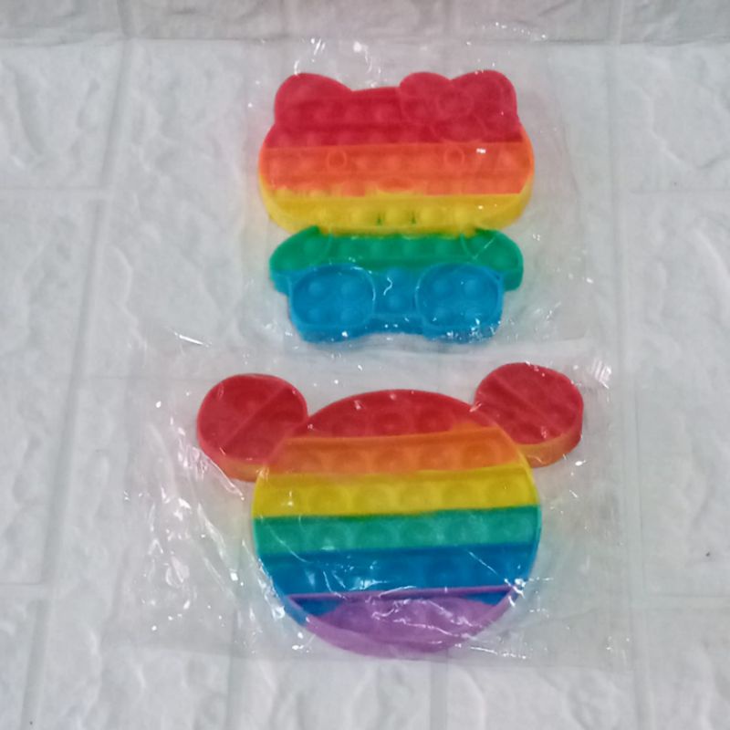 Mainan Push Pop it Fidget Toys Rainbow Hello Kitty Mickey mouse