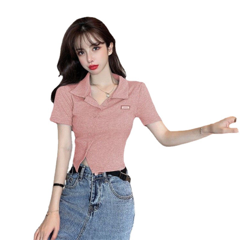 #Sisjuly# Wanita desain sense niche polo shirt lengan pendek T-shirt wanita musim panas baru tidak t