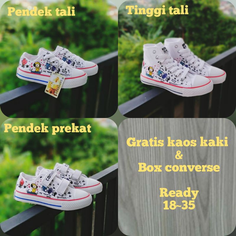 SEPATU BTS BT21 CONVERSE ANAK PEREMPUAN &amp; LAKI LAKI MOTIF KOREA KARAKTER WARNA PUTIH