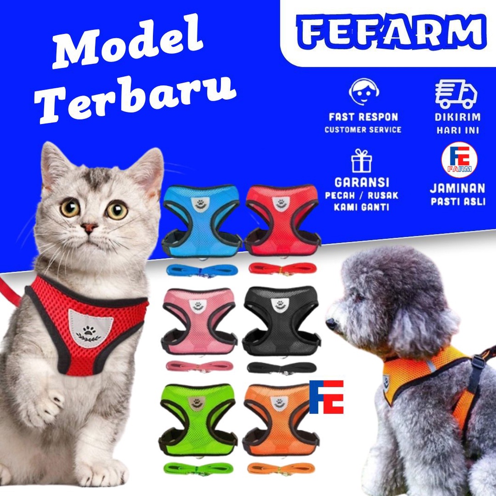 Tali Rompi Bernapas Hewan Harness Kucing Tali Tuntun Reflektif Persediaan Hewan Peliharaan FEFARM