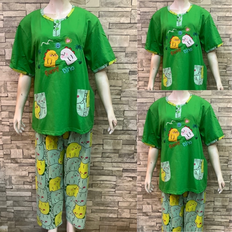 JUMBO CP DAILILAN  | BAJU TIDUR WANITA DEWASA | COD | PIYAMA-Dino Polos Hijau