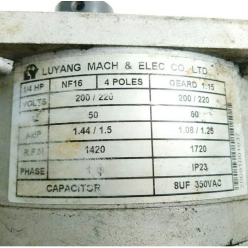 MOTOR GEARBOK AC 220V 97RPM LUYANG MACH