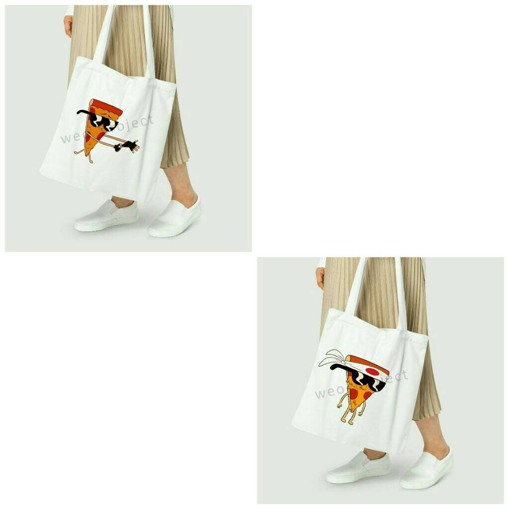 TOTE BAG KANVAS / TOTE BAG WANITA / TOTE BAG DINO , PIZZA , MOVIE