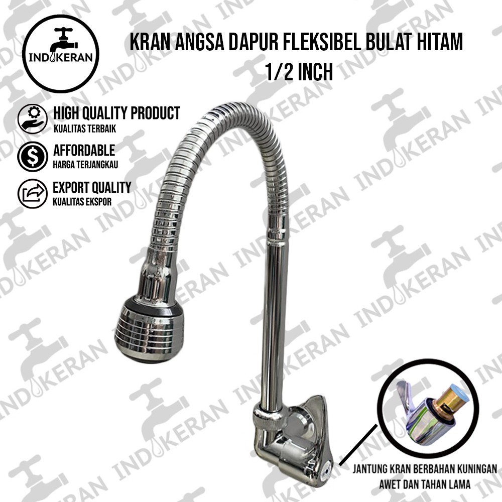 INDOKERAN - Kran Angsa Dapur Fleksibel Bulat Hitam - 1/2 Inch