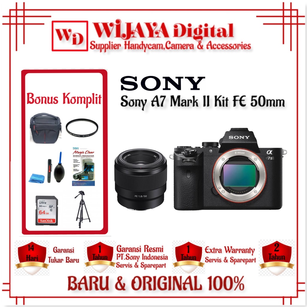 Sony A7 Mark II Kit FE 50mm - Sony A7II + 50mm  Garansi Resmi