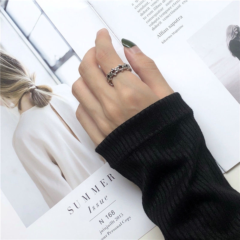 Ring Six-pointed Star Hollow Korean Temperament Simple Metal Braided Ring