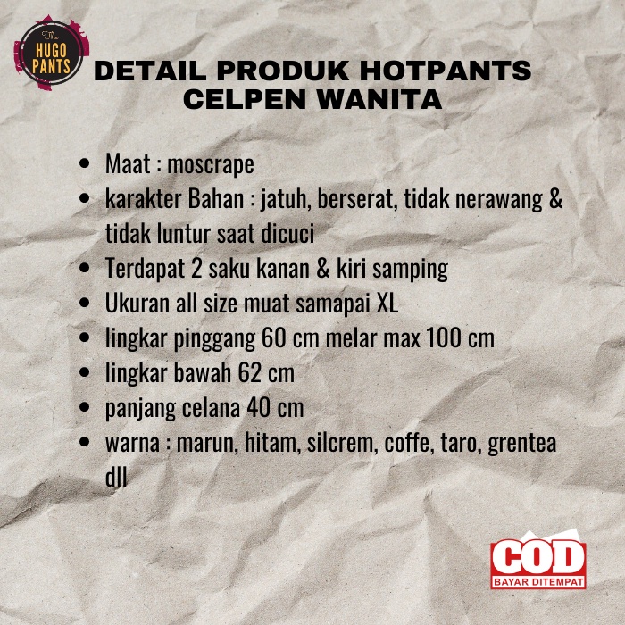 Hot Pants Celana Pendek Santai Wanita Bahan Moscrape All Size Fit To XXL