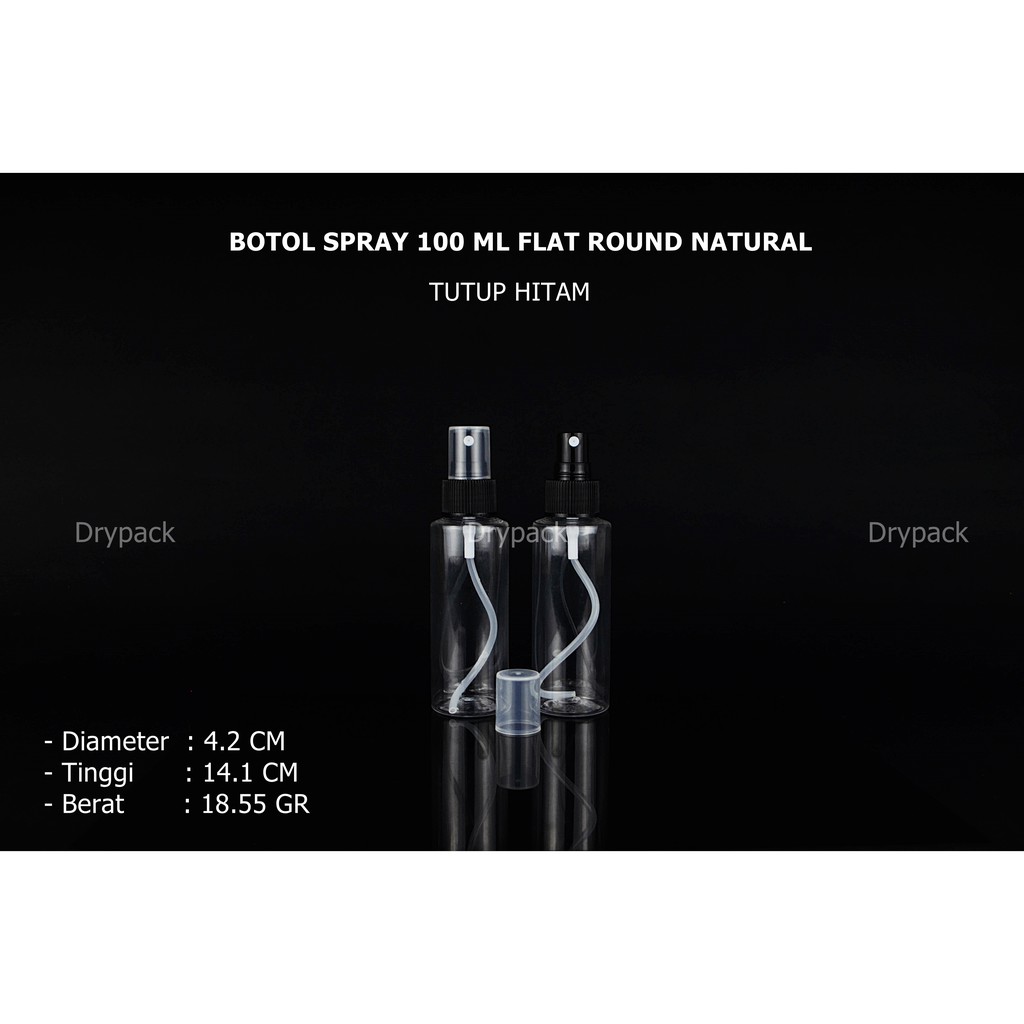 Botol spray 100 ml Flat Natural tutup Hitam