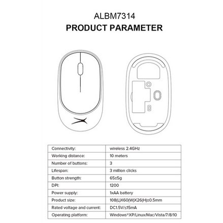 ITSTORE Mouse Wireless Altec Lansing ALBM7314 ALBM 7314 Slim design Silent Click Free Baterai