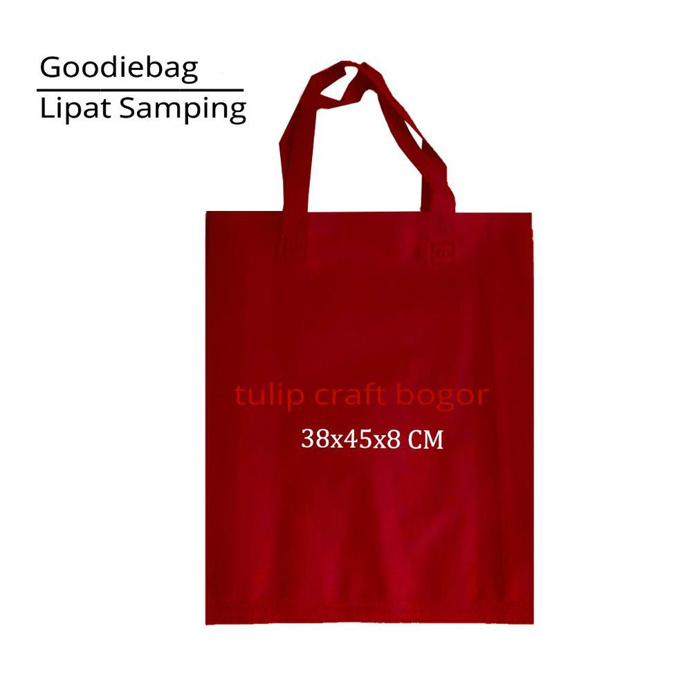 

Tas 38x45x8 cm Goodiebag Spunbond Maroon Lipat Samping shopping bag Promosi