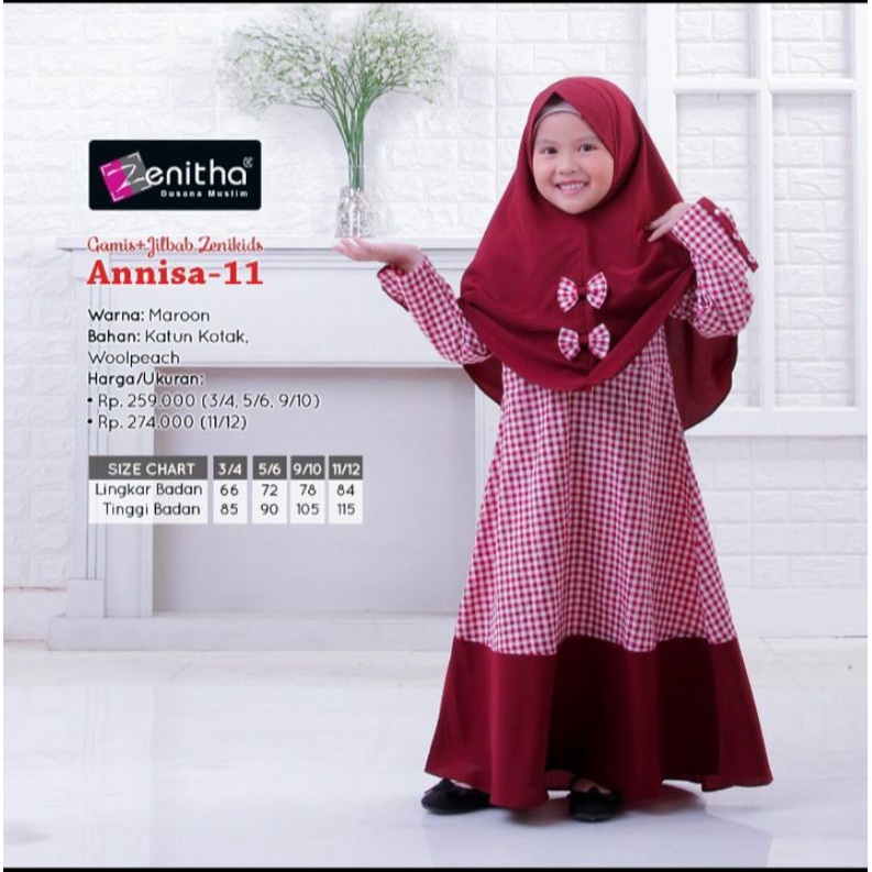 Gamis anak zenitha // Anisa 11 warna maroon