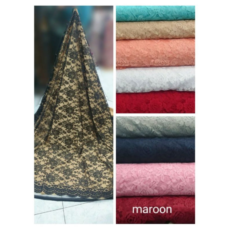 kain brokat/kain broklat/lace premium, motif bunga mawar - cantik menawan